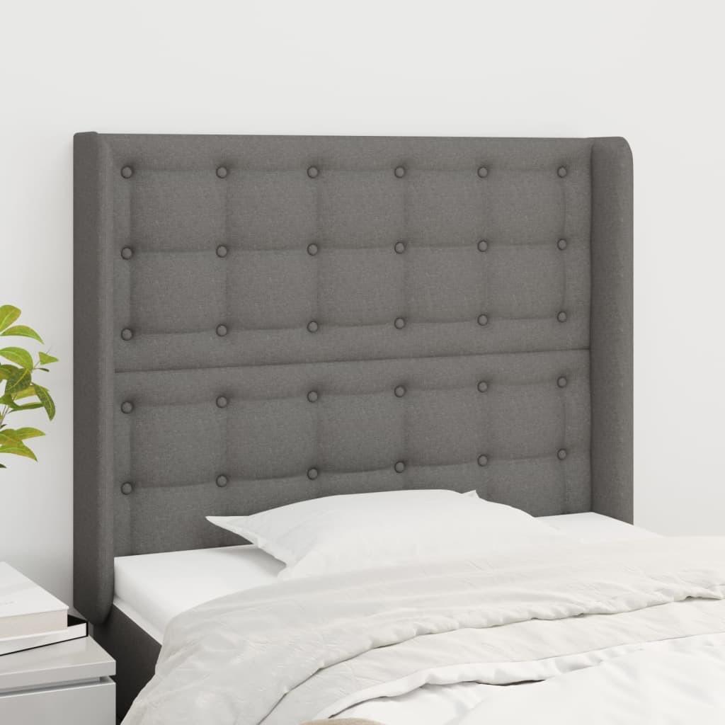 Sengegavl med kanter 83×16×118/128 cm - stof, mørkegrå