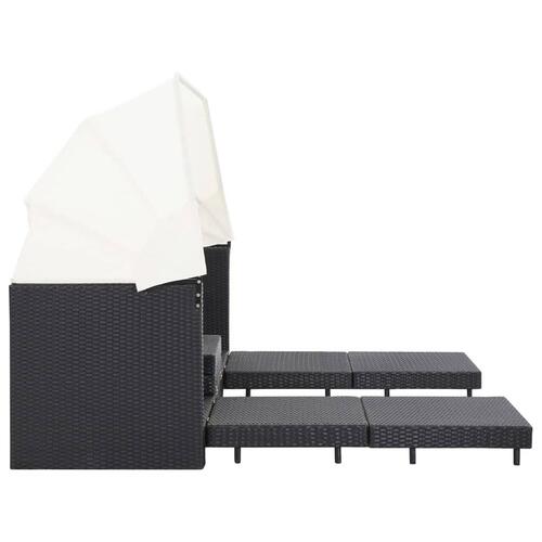 Udvidelig 3-personers sovesofa med tag polyrattan sort