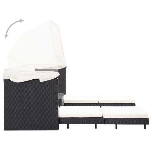 Udvidelig 3-personers sovesofa med tag polyrattan sort