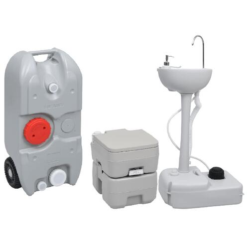 Transportabelt campingtoilet og håndvask med vandbeholder