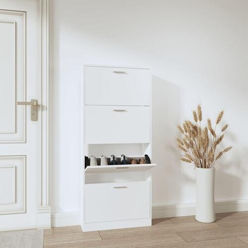 Skoskab 59x17x150 cm konstrueret træ hvid