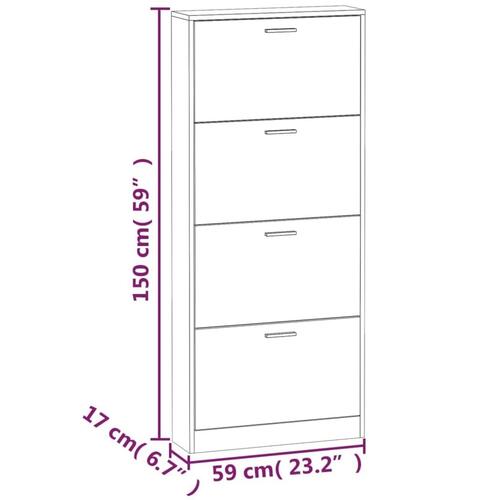 Skoskab 59x17x150 cm konstrueret træ brun egetræsfarve