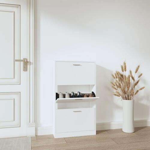Skoskab 59x17x108 cm konstrueret træ hvid