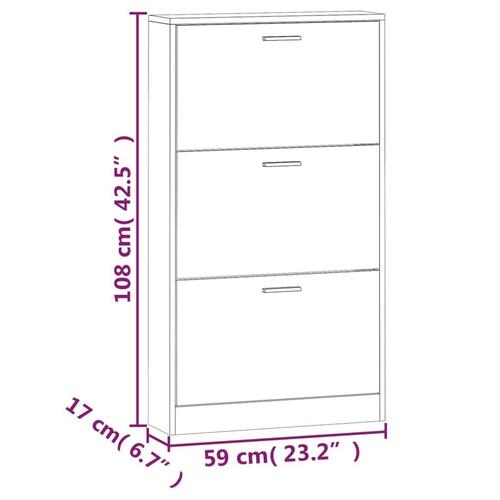 Skoskab 59x17x108 cm konstrueret træ hvid