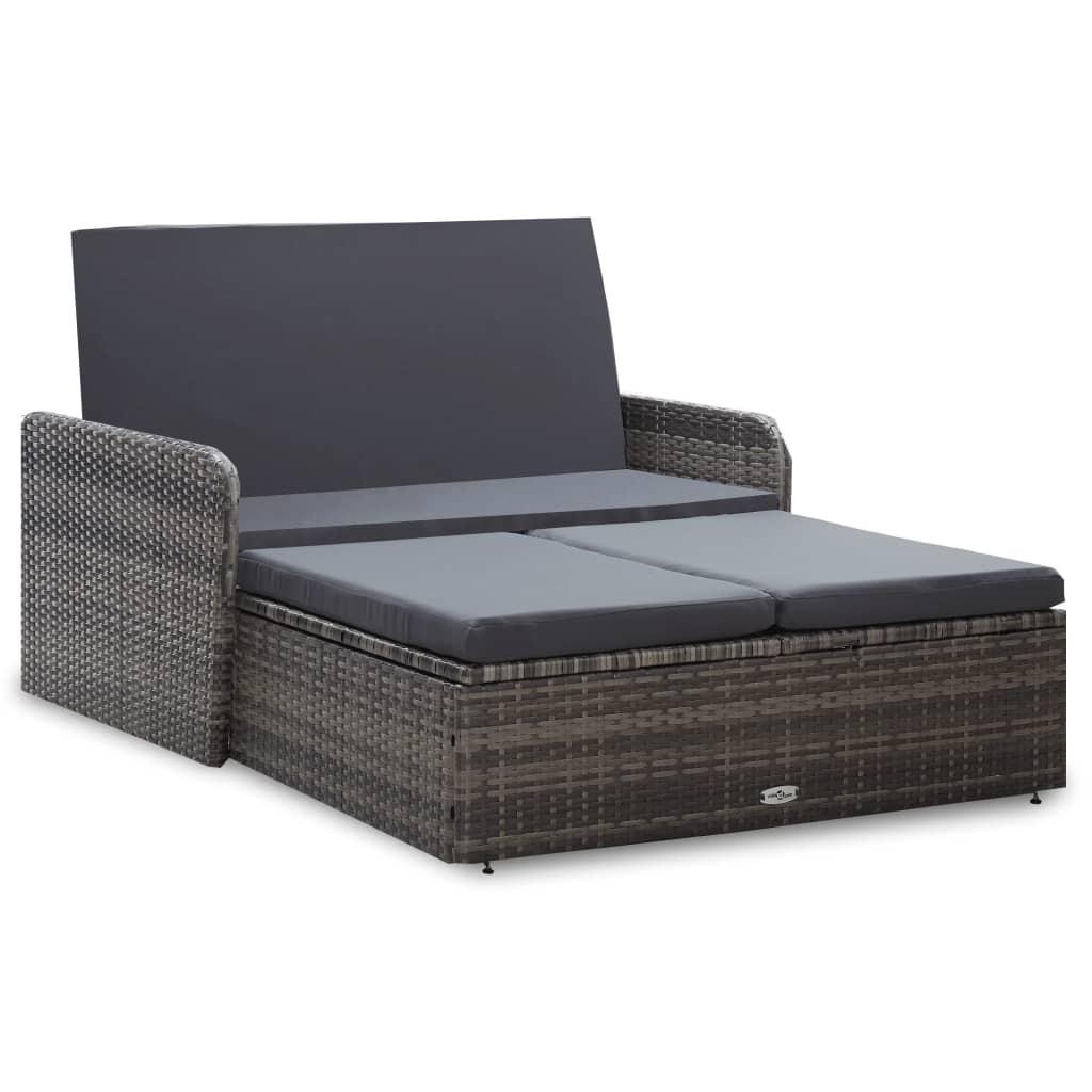 Loungesæt til haven 2 dele med hynder polyrattan grå