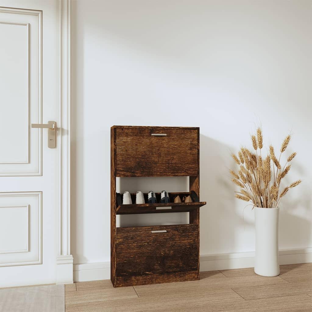 Skoskab 59x17x108 cm konstrueret træ røget egetræsfarve