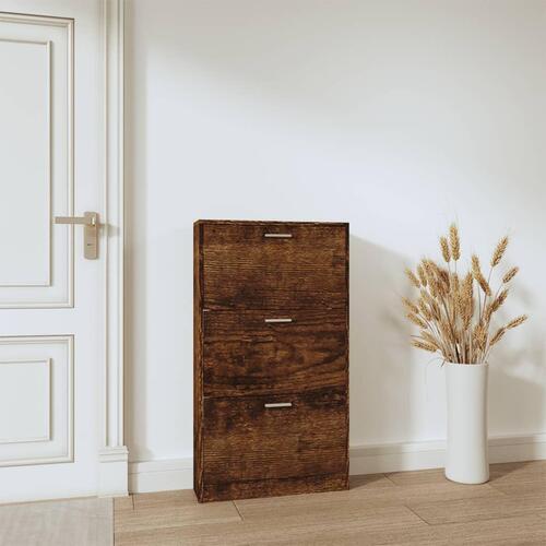 Skoskab 59x17x108 cm konstrueret træ røget egetræsfarve