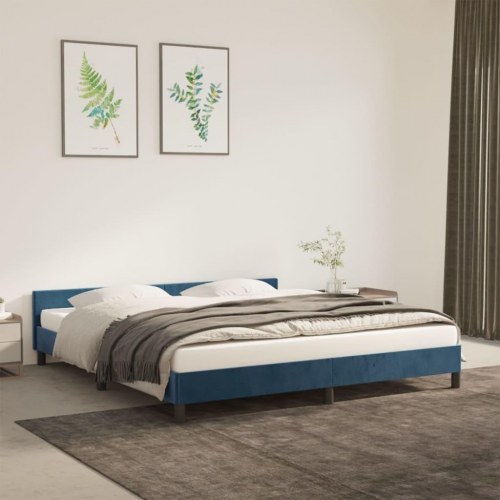 Sengeramme med sengegavl i fløjl - mørkeblå 180 x 200 cm