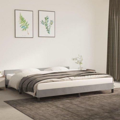 Sengeramme med sengegavl i fløjl - lysegrå 200 × 200 cm
