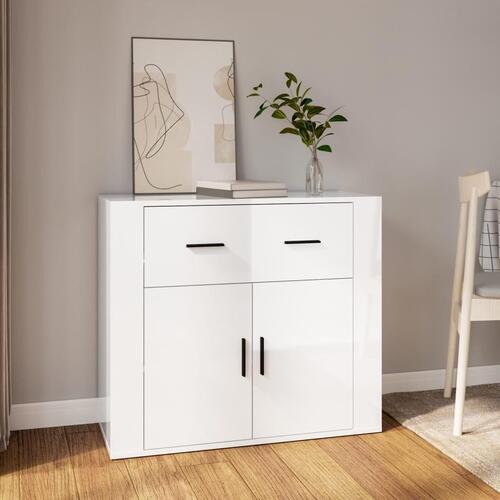 Skænk 80x33x70 cm konstrueret træ hvid højglans