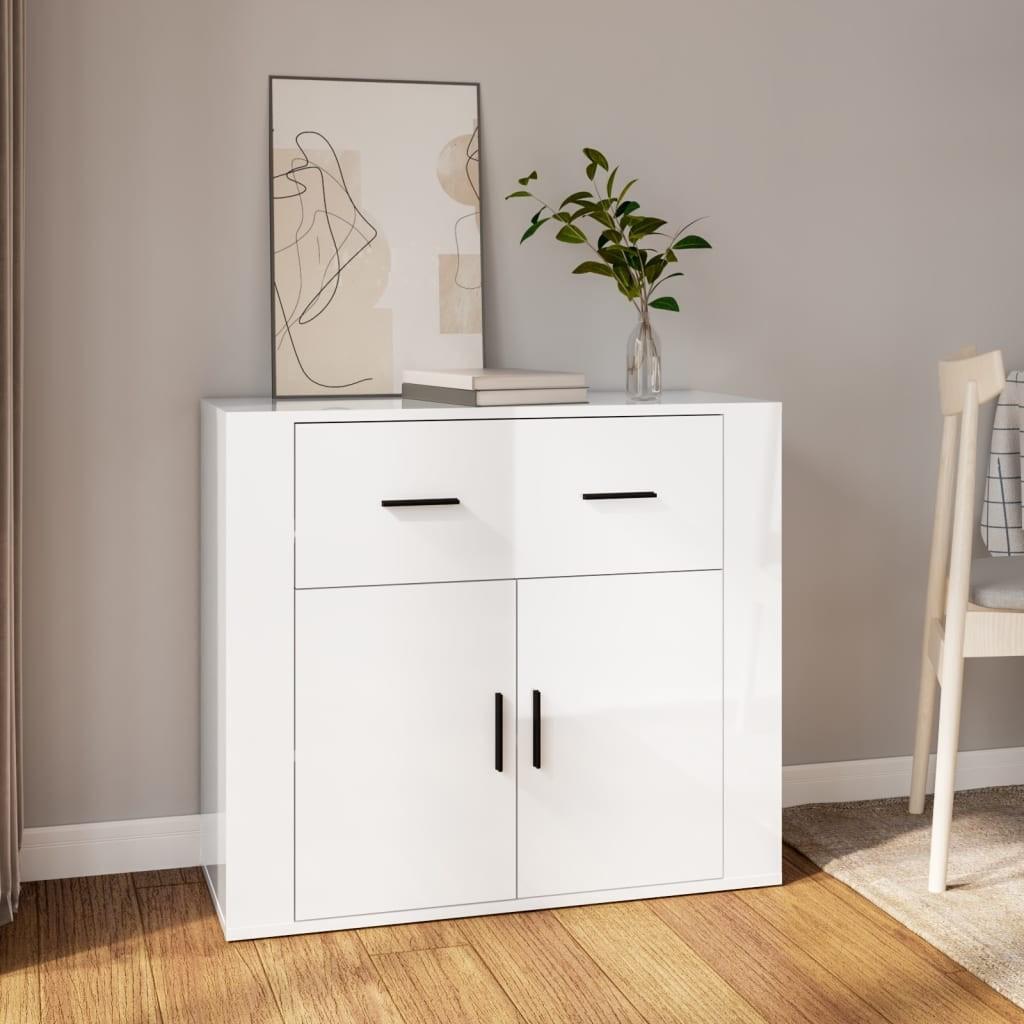 Skænk 80x33x70 cm konstrueret træ hvid højglans