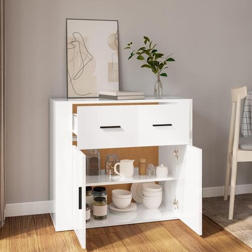 Skænk 80x33x70 cm konstrueret træ hvid højglans