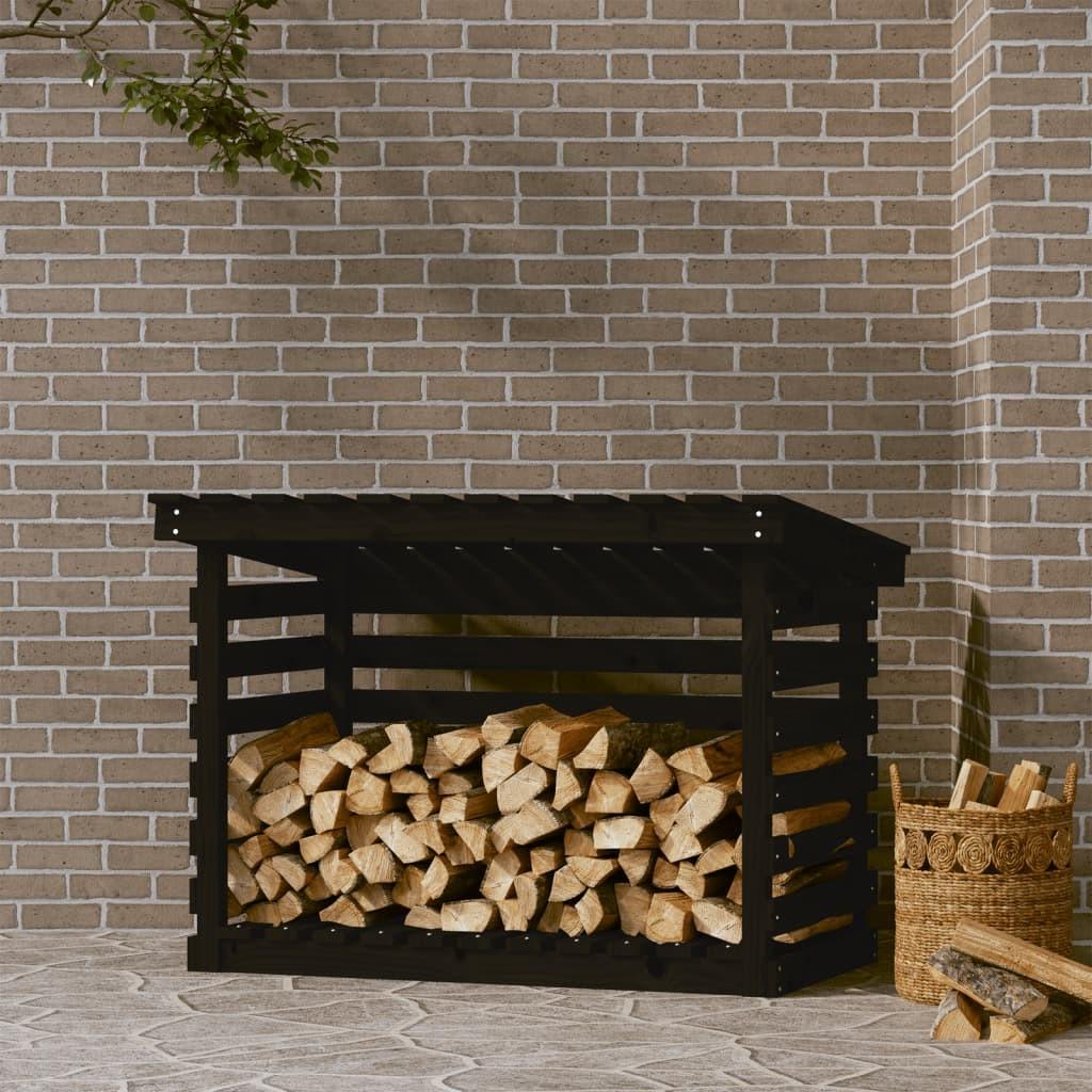 Brændestativ 108x73x79 cm massivt fyrretræ sort
