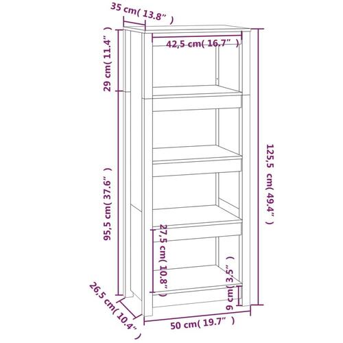 Bogreol 50x35x125,5 cm massivt fyrretræ sort