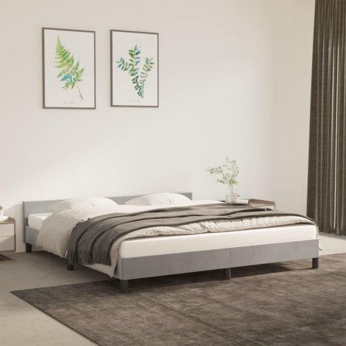 Sengeramme med sengegavl i fløjl - lysegrå 160×200 cm