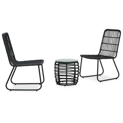 Bistrosæt 3 dele i polyrattan - sort altansæt med bord og 2 stole