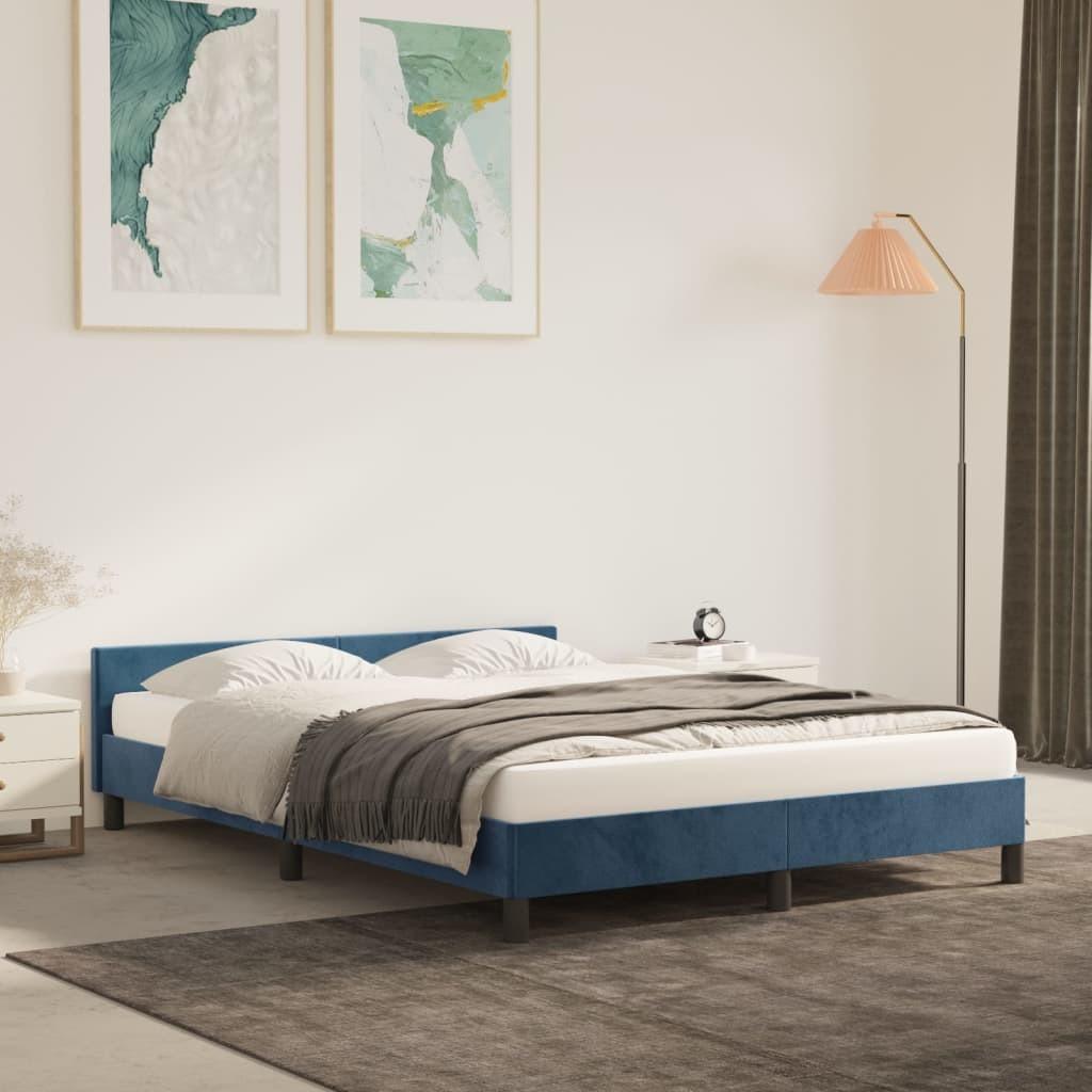 Sengeramme uden madras Mørkeblå 140x190 cm Fløjl billede