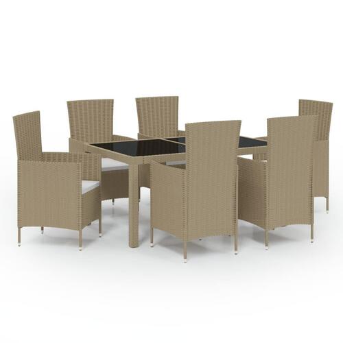 Udendørs spisebordssæt 7 dele med hynder polyrattan beige