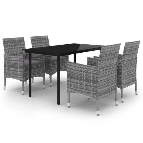Spisebordssæt til haven 5 dele med hynder polyrattan og glas