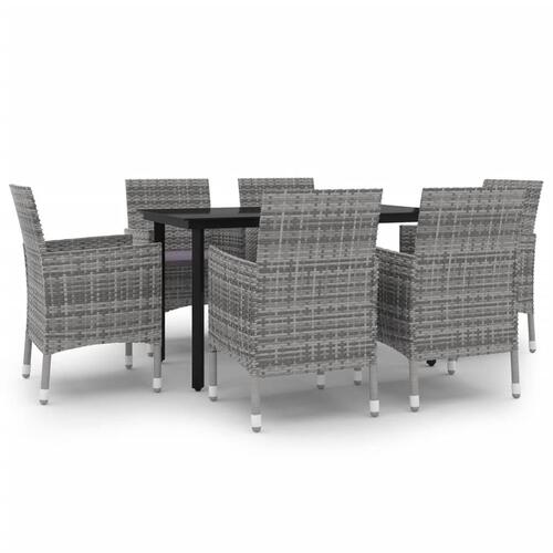 Spisebordssæt til haven 7 dele med hynder polyrattan og glas