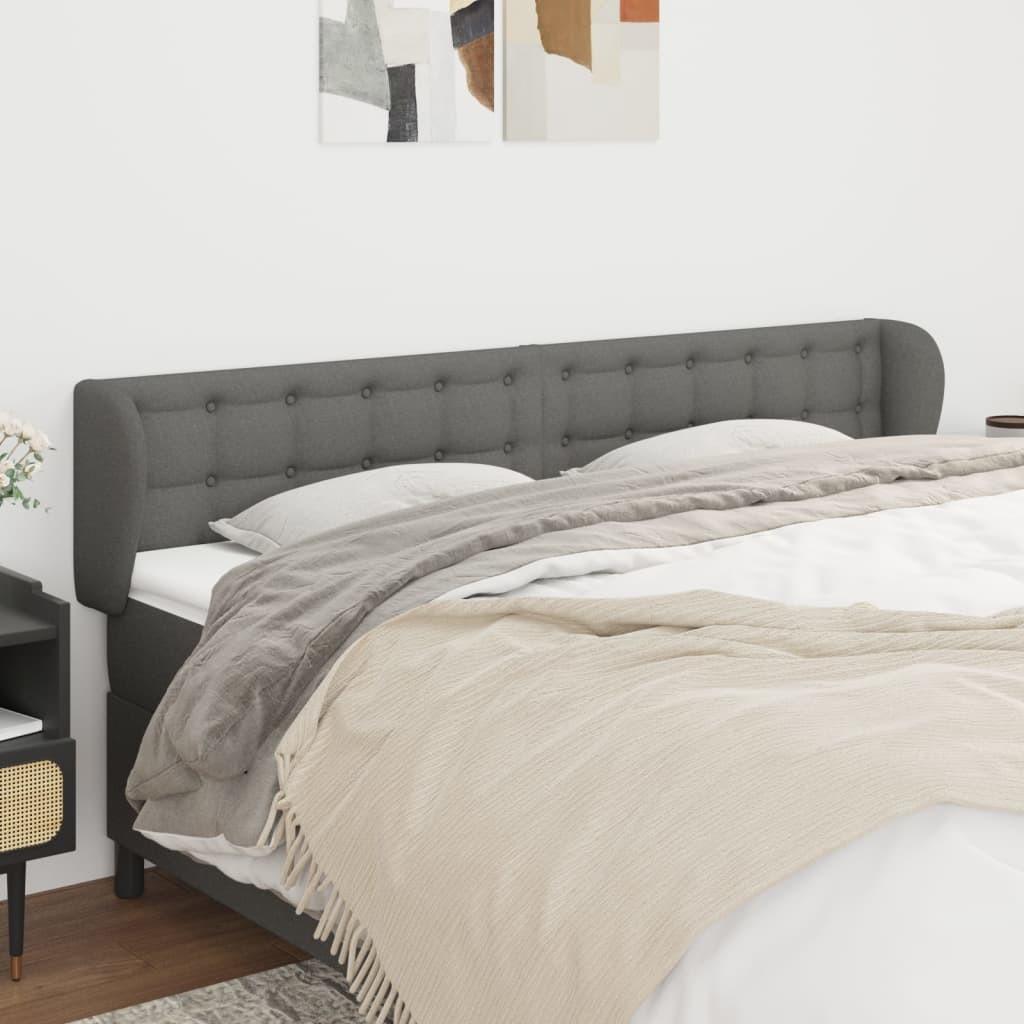 Sengegavl med kanter 183x23x78/88 cm stof mørkegrå billede