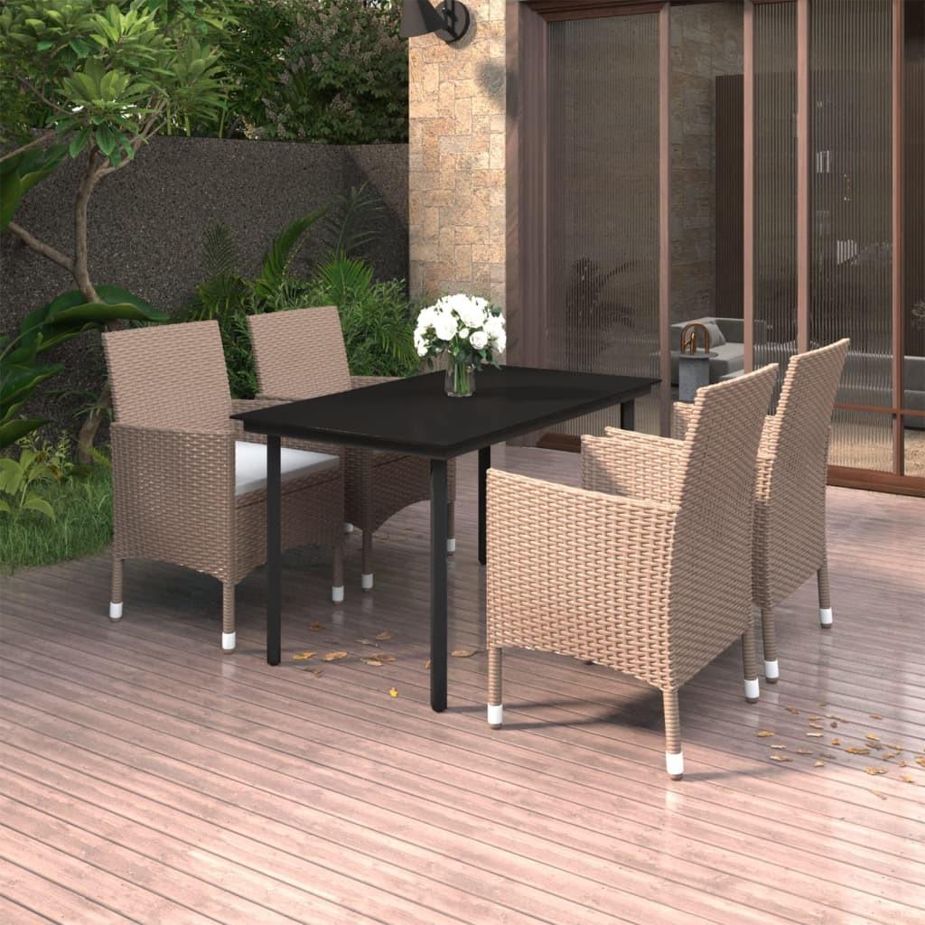 Spisebordssæt til haven 5 dele med hynder polyrattan og glas