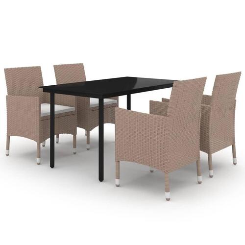 Spisebordssæt til haven 5 dele med hynder polyrattan og glas