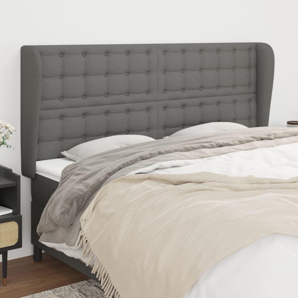 Sengegavl med kanter 183×23×118/128 cm - stof, mørkegrå billede