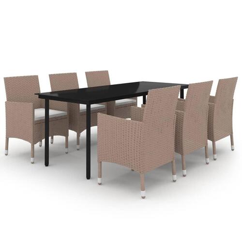 Spisebordssæt til haven 7 dele med hynder polyrattan og glas