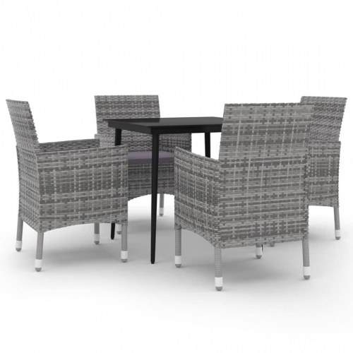 Spisebordssæt til haven - 5 dele med hynder i grå polyrattan og glasbord