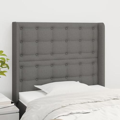 Sengegavl med kanter 93x16x118/128 cm stof mørkegrå