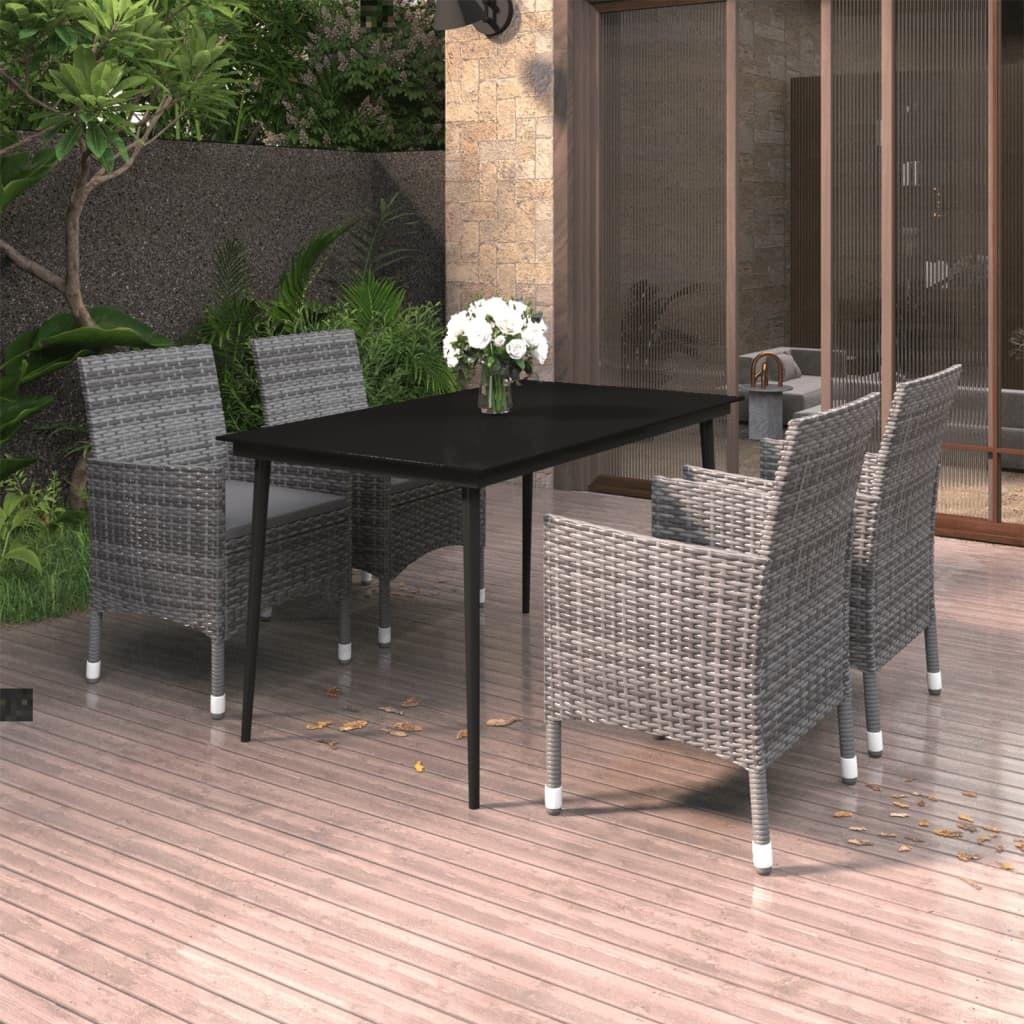 Spisebordssæt til haven 5 dele med hynder polyrattan og glas