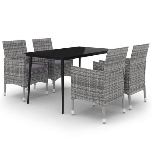 Spisebordssæt til haven 5 dele med hynder polyrattan og glas