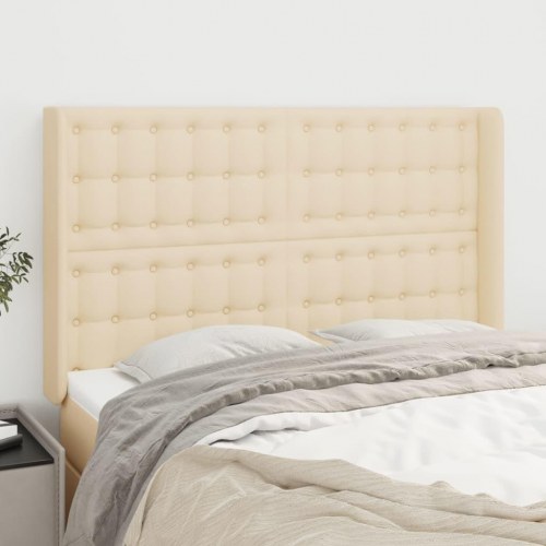 Sengegavl med kanter i stof 147 x 16 x 118/128 cm - cremefarvet