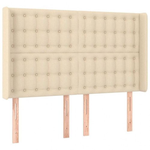 Sengegavl med kanter i stof 147 x 16 x 118/128 cm - cremefarvet