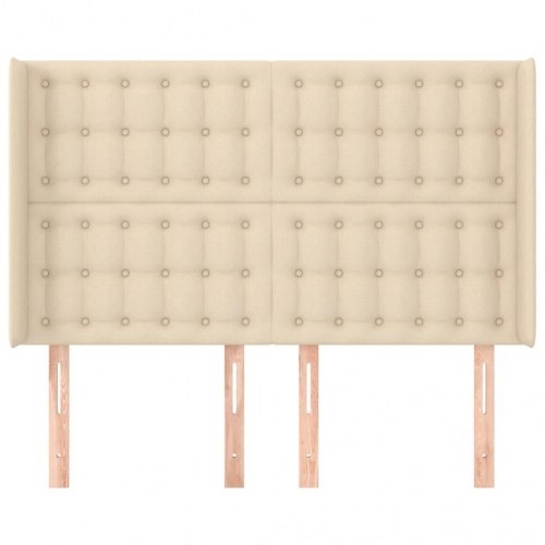 Sengegavl med kanter i stof 147 x 16 x 118/128 cm - cremefarvet