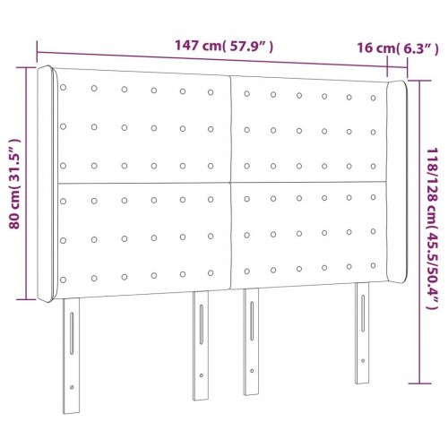 Sengegavl med kanter i stof 147 x 16 x 118/128 cm - cremefarvet