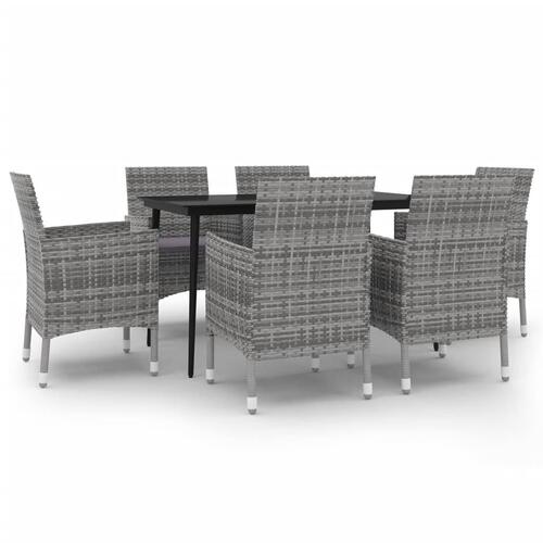 Spisebordssæt til haven 7 dele med hynder polyrattan og glas