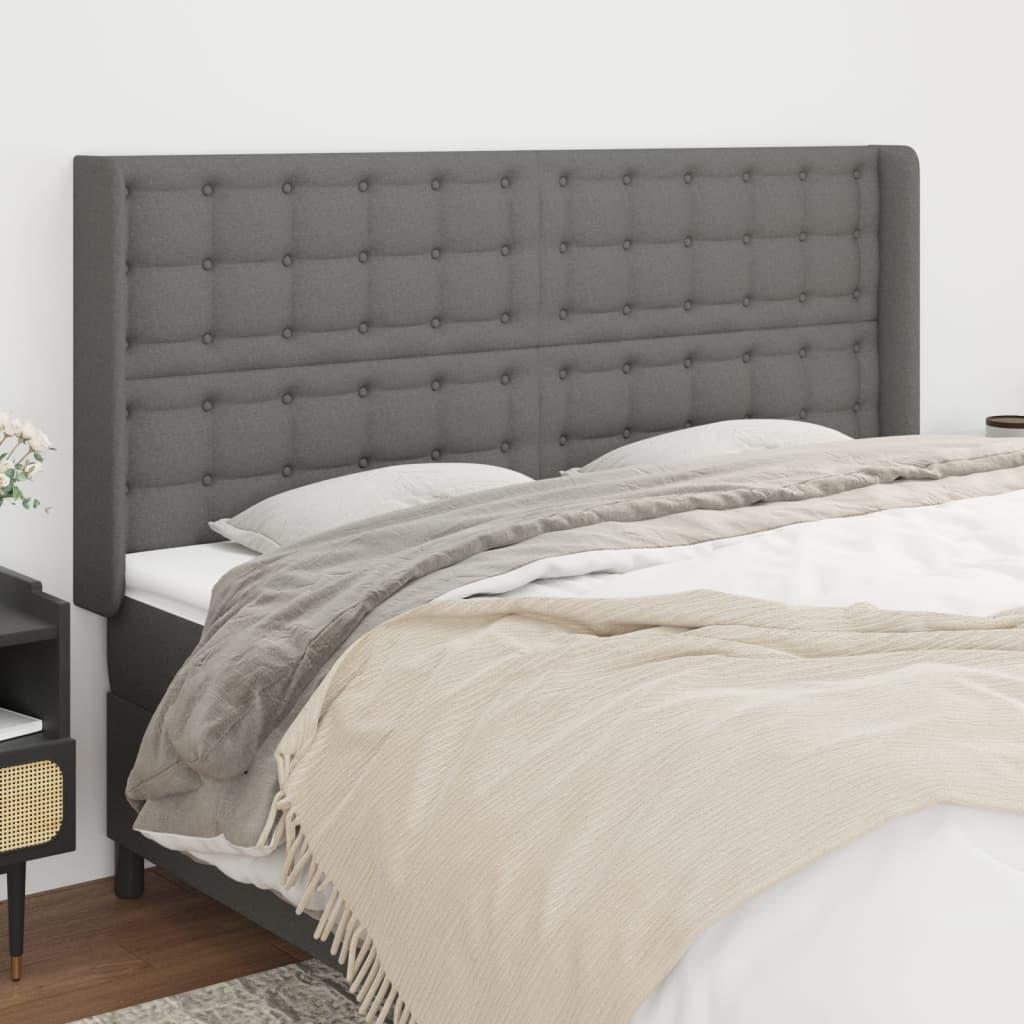 Sengegavl med kanter 183x16x118/128 cm stof mørkegrå