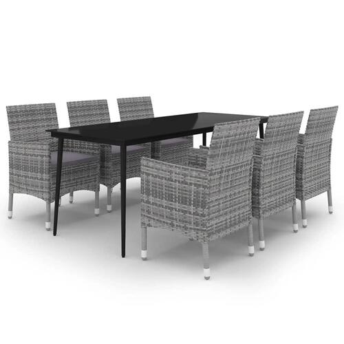 Spisebordssæt til haven 7 dele med hynder polyrattan og glas