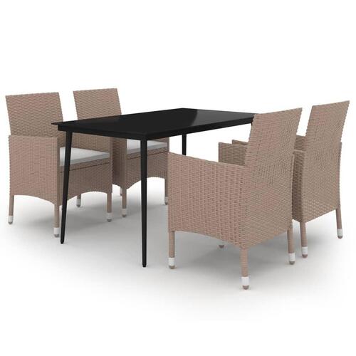 Spisebordssæt til haven 5 dele med hynder polyrattan og glas