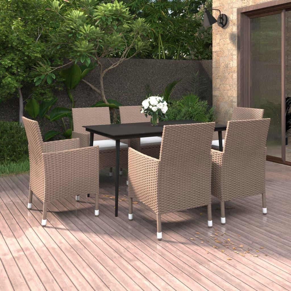 Spisebordssæt til haven 7 dele med hynder polyrattan og glas