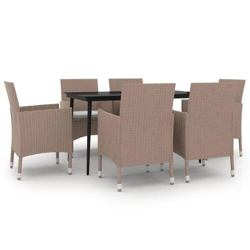 Spisebordssæt til haven 7 dele med hynder polyrattan og glas