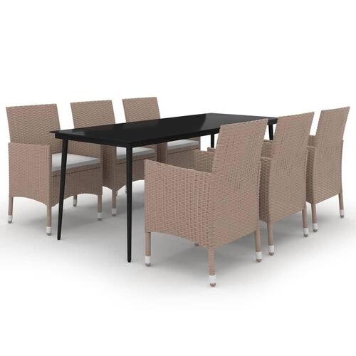 Spisebordssæt til haven 7 dele med hynder polyrattan og glas