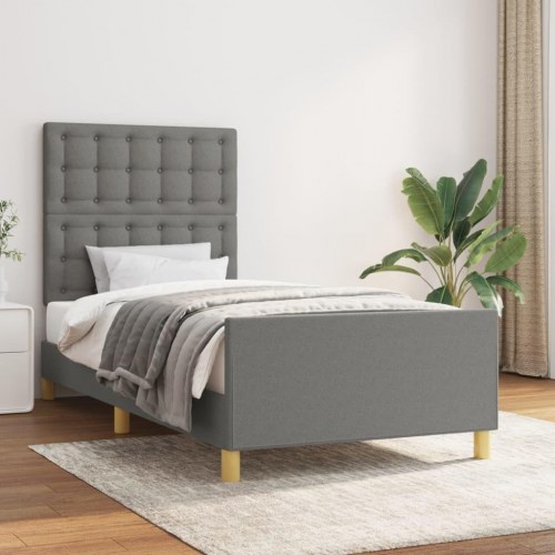 Sengeramme med sengegavl 90×200 cm - stof, mørkegrå