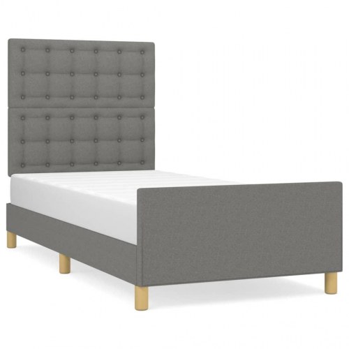 Sengeramme med sengegavl 90×200 cm - stof, mørkegrå