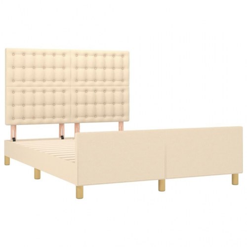 Sengeramme med sengegavl 140x190 cm - stof, cremefarvet