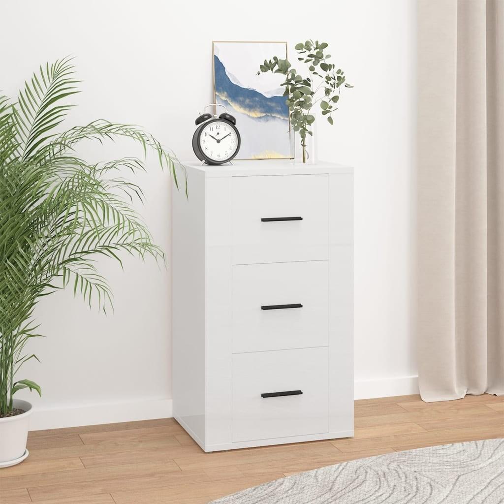 Skænk 40x33x70 cm konstrueret træ hvid højglans