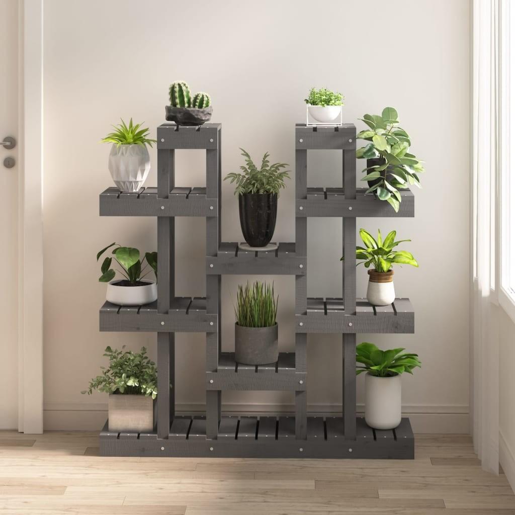 Plantestativ 104,5x25x109,5 cm massivt fyrretræ grå