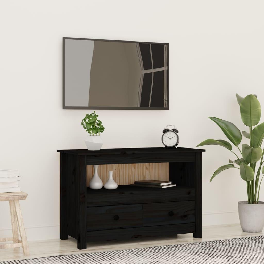 Tv-bord 79x35x52 cm massivt fyrretræ sort
